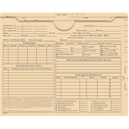 Asp Ultra Hvy Dty Body Shop Jackets Printed, 9 1/2" X 11 3/4", 100 Per Pk Pk 5711